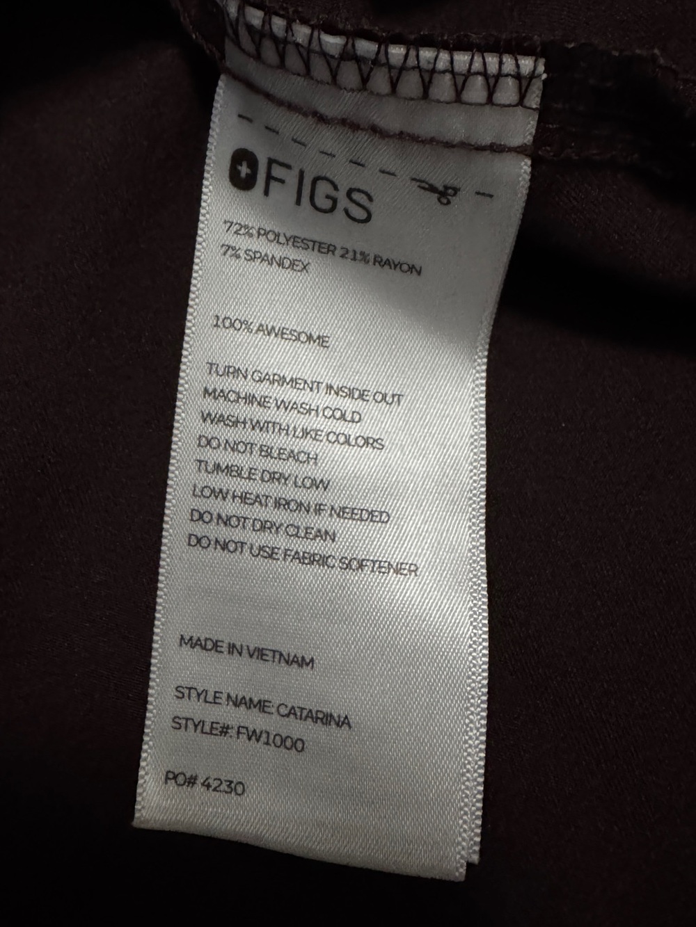 RARE Figs Espresso Catarina Scrub Top Size Small EUC - Picture 5 of 5